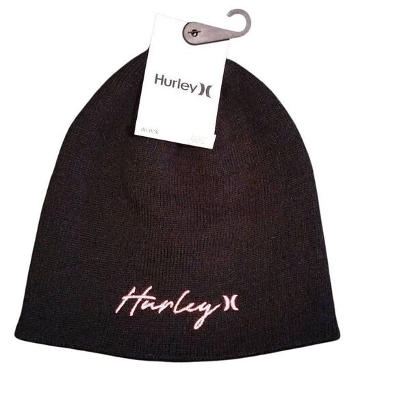 Hurley NWT Staple Beanie Black with Pin Hurley Embroidery OS - Picture 1 of 14